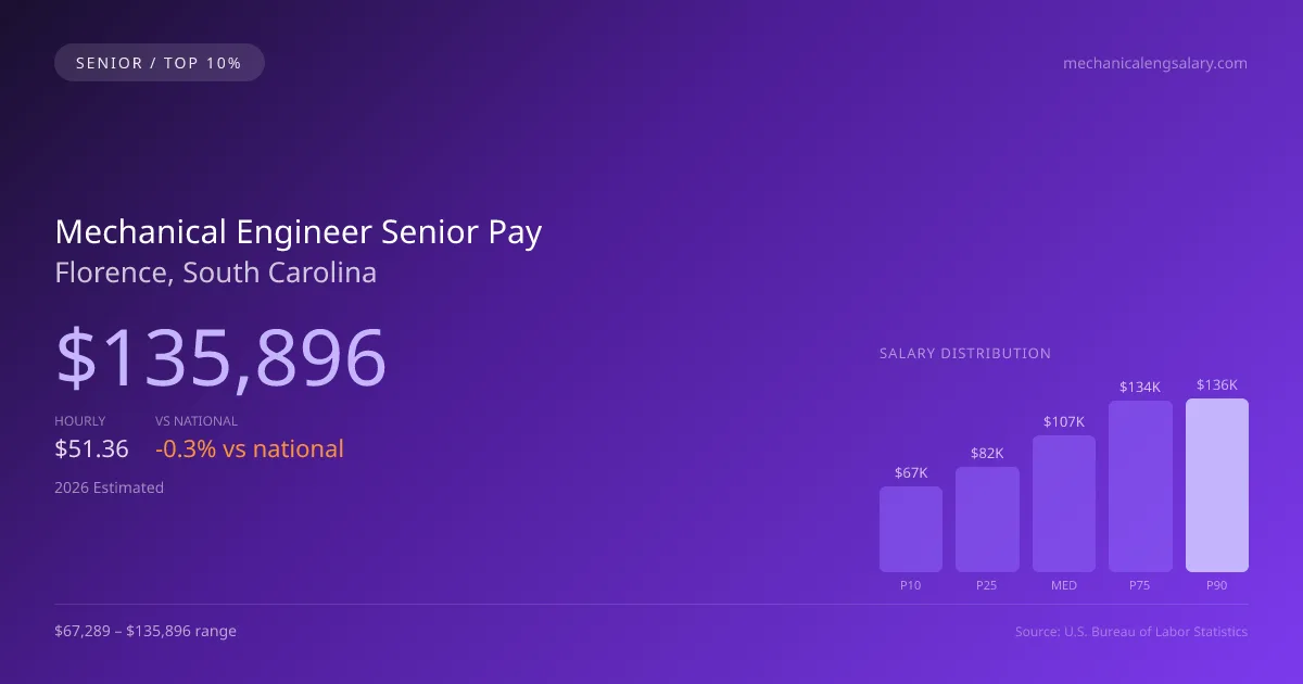 Mechanical Engineer Senior Salary in Florence, SC — 2026 est., based on 2025 BLS